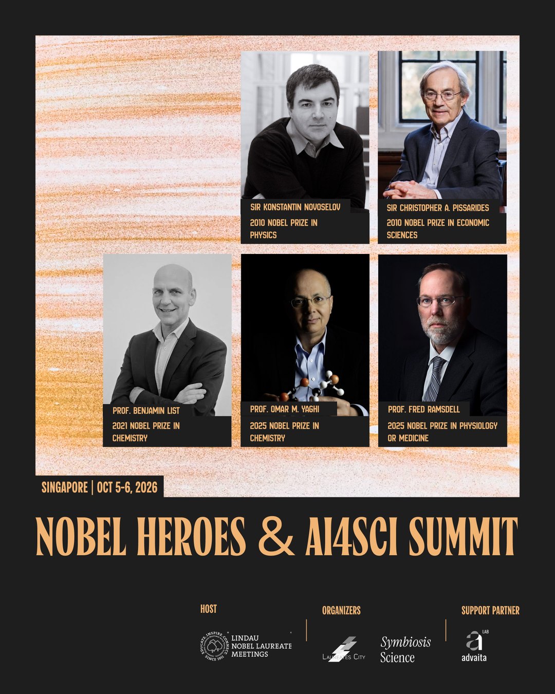 Nobel Heroes & AI4SCI Summit — confirmed Nobel Laureates key visual, Singapore, October 5–6, 2026